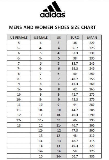 adidas sneaker size chart.